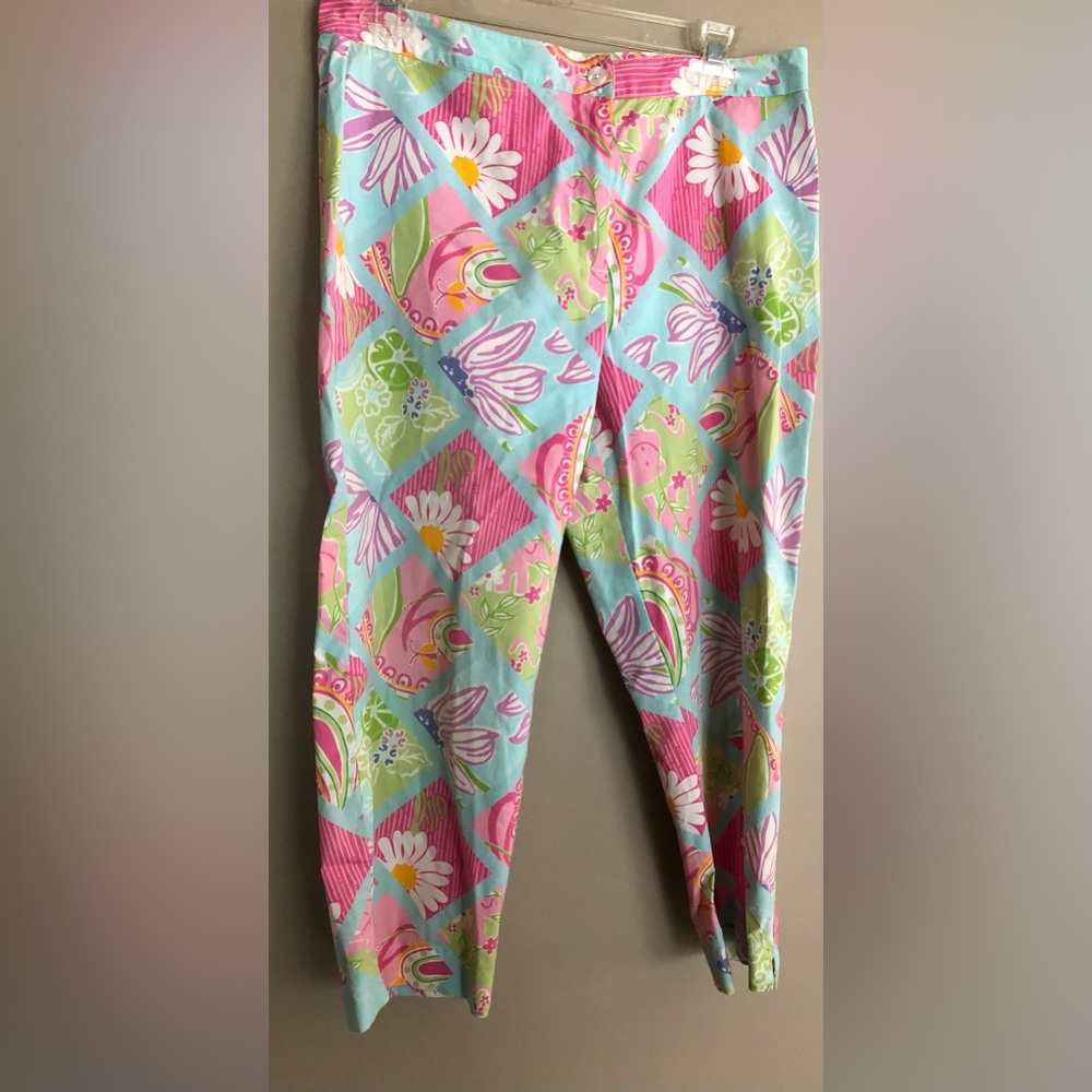 LILLY PULITZER Pink Blue Floral Cotton Pants  Size 10P